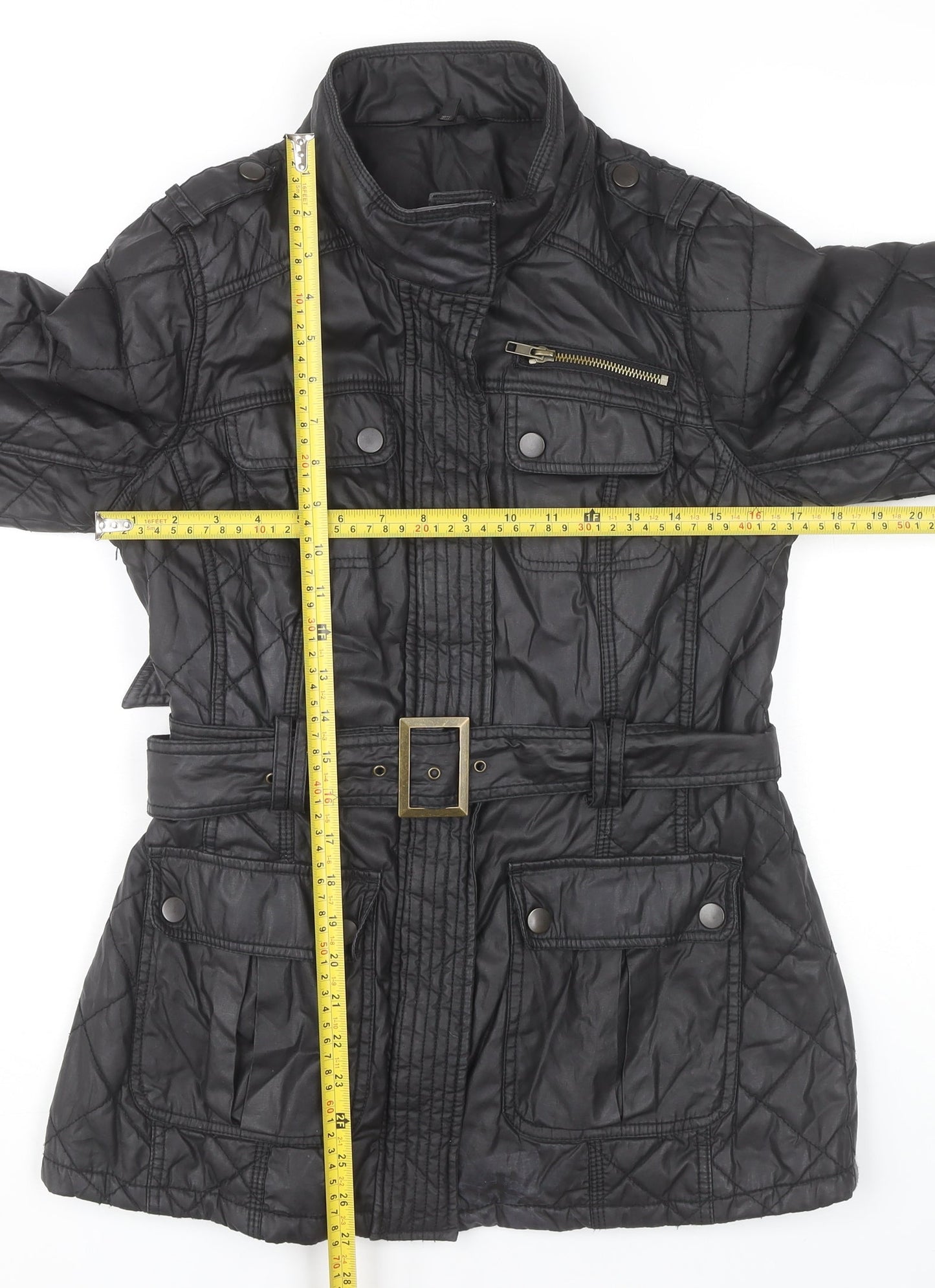Marks and Spencer Womens Black Quilted Mid Length Belted Jacket UK 10