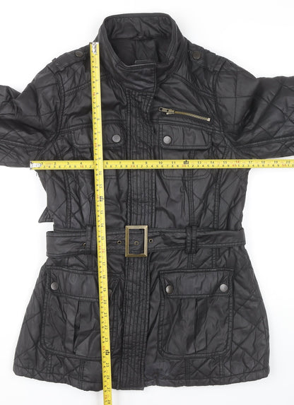 Marks and Spencer Womens Black Quilted Mid Length Belted Jacket UK 10