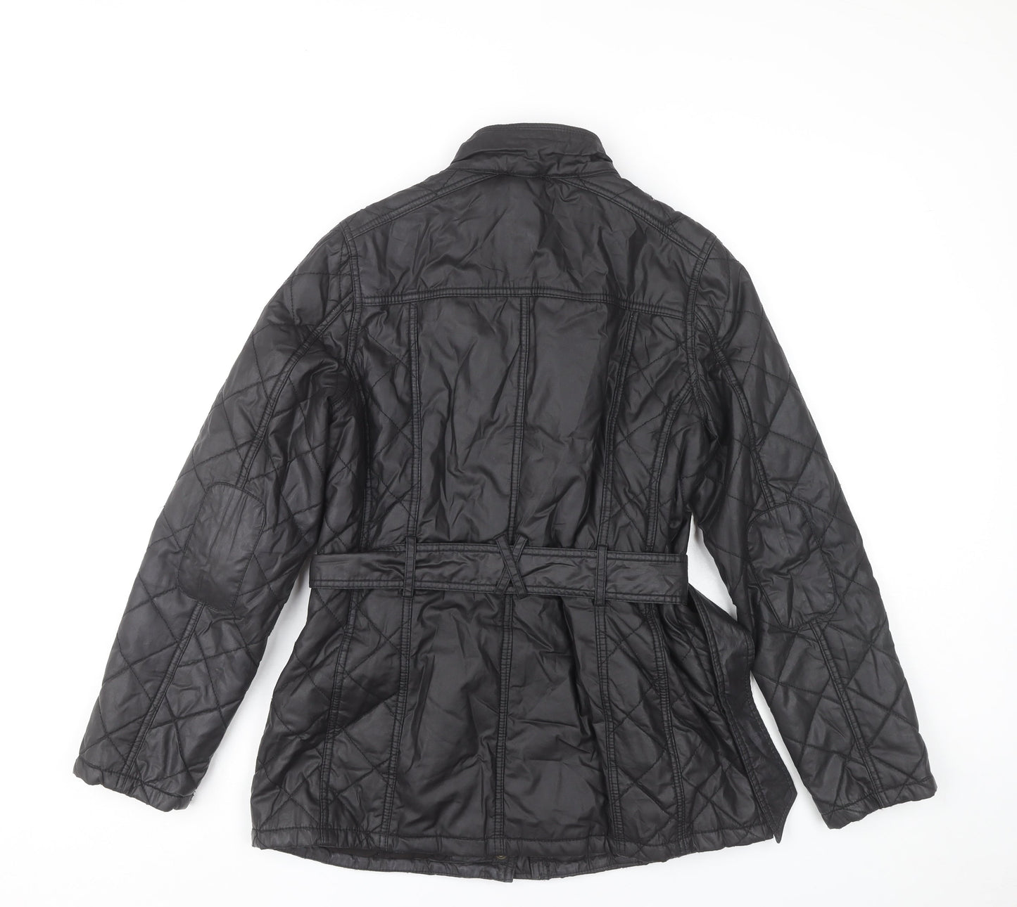 Marks and Spencer Womens Black Quilted Mid Length Belted Jacket UK 10