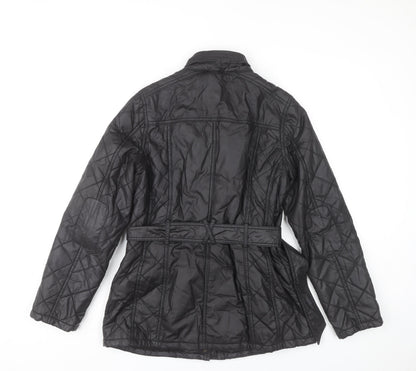 Marks and Spencer Womens Black Quilted Mid Length Belted Jacket UK 10