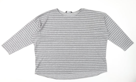 M&Co Women’s Grey Striped Plus Size 26 Jersey Top 3/4 Sleeve