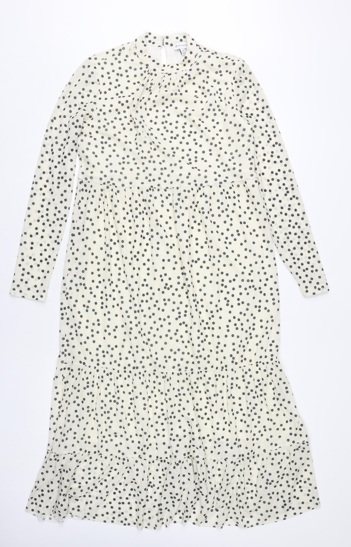 Warehouse Women’s White Polka Dot Midi Shift Dress Size 10