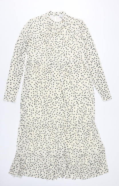 Warehouse Women’s White Polka Dot Midi Shift Dress Size 10