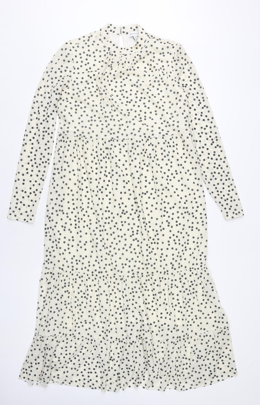 Warehouse Women’s White Polka Dot Midi Shift Dress Size 10