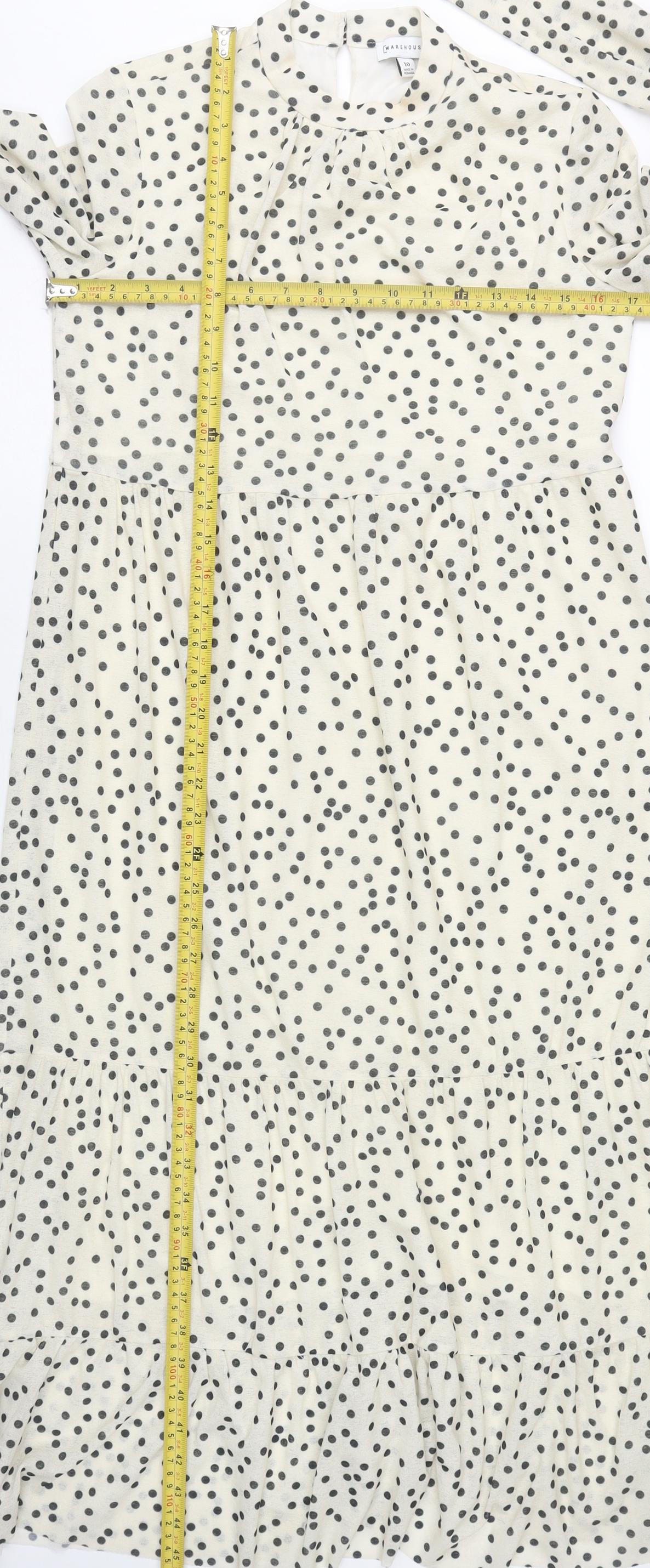 Warehouse Women’s White Polka Dot Midi Shift Dress Size 10