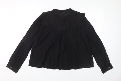 Zara Women Black Cotton Long Sleeve Button Blouse Size 14