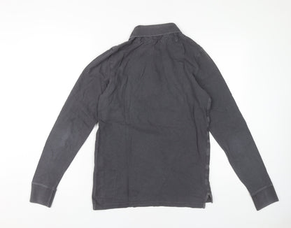 AllSaints Men’s Grey Polo Shirt XS Slim Fit Long Sleeve Cotton