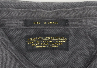 AllSaints Men’s Grey Polo Shirt XS Slim Fit Long Sleeve Cotton