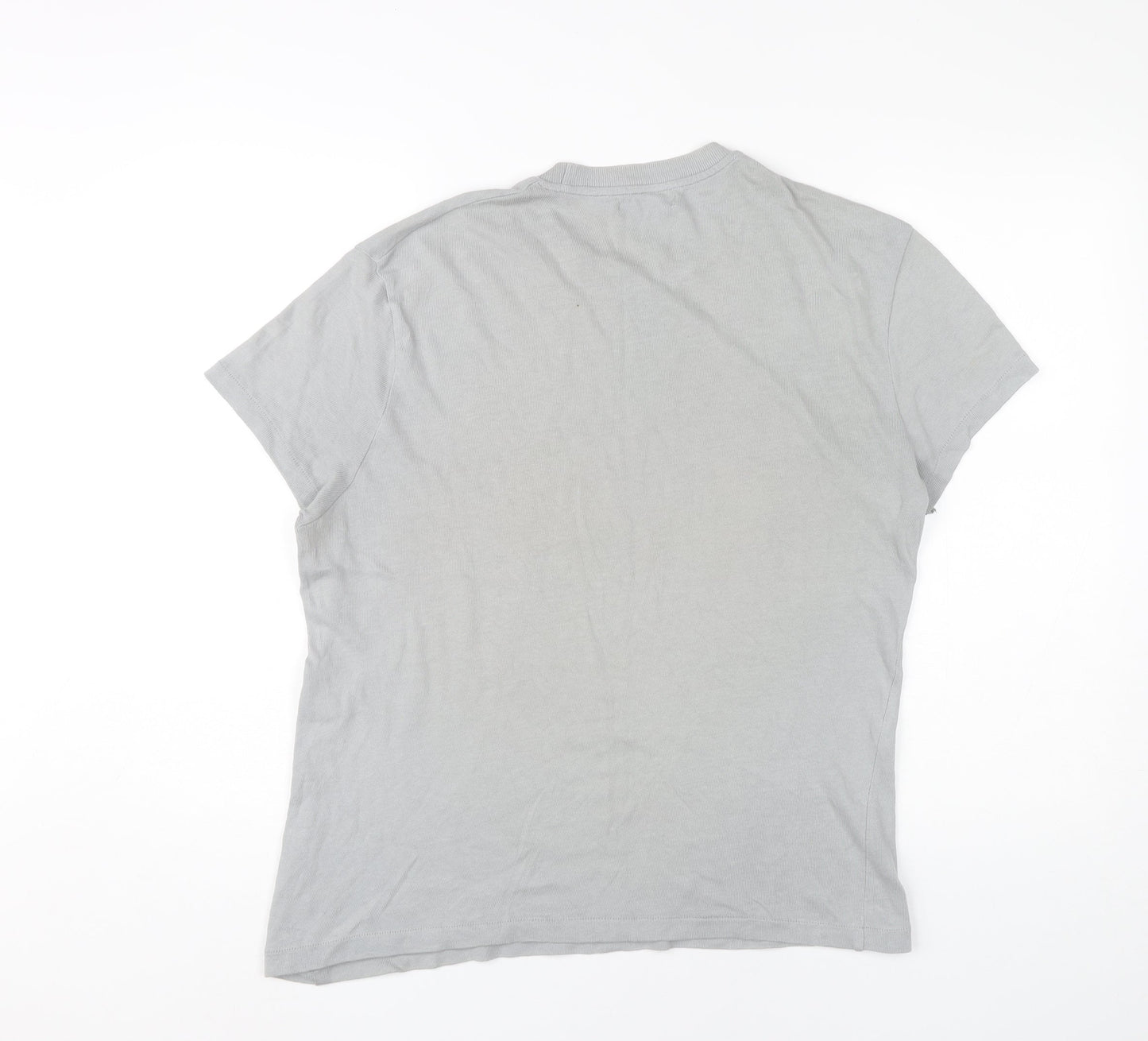 Zara Men Grey Cotton Crew Neck T-Shirt M Regular Fit Short Sleeve