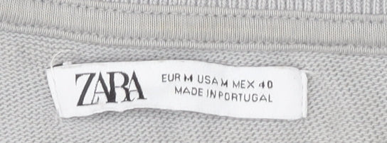 Zara Men Grey Cotton Crew Neck T-Shirt M Regular Fit Short Sleeve