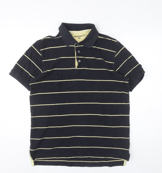 Tyrwhitt Men's Black Striped Polo Shirt M Cotton Short Sleeve