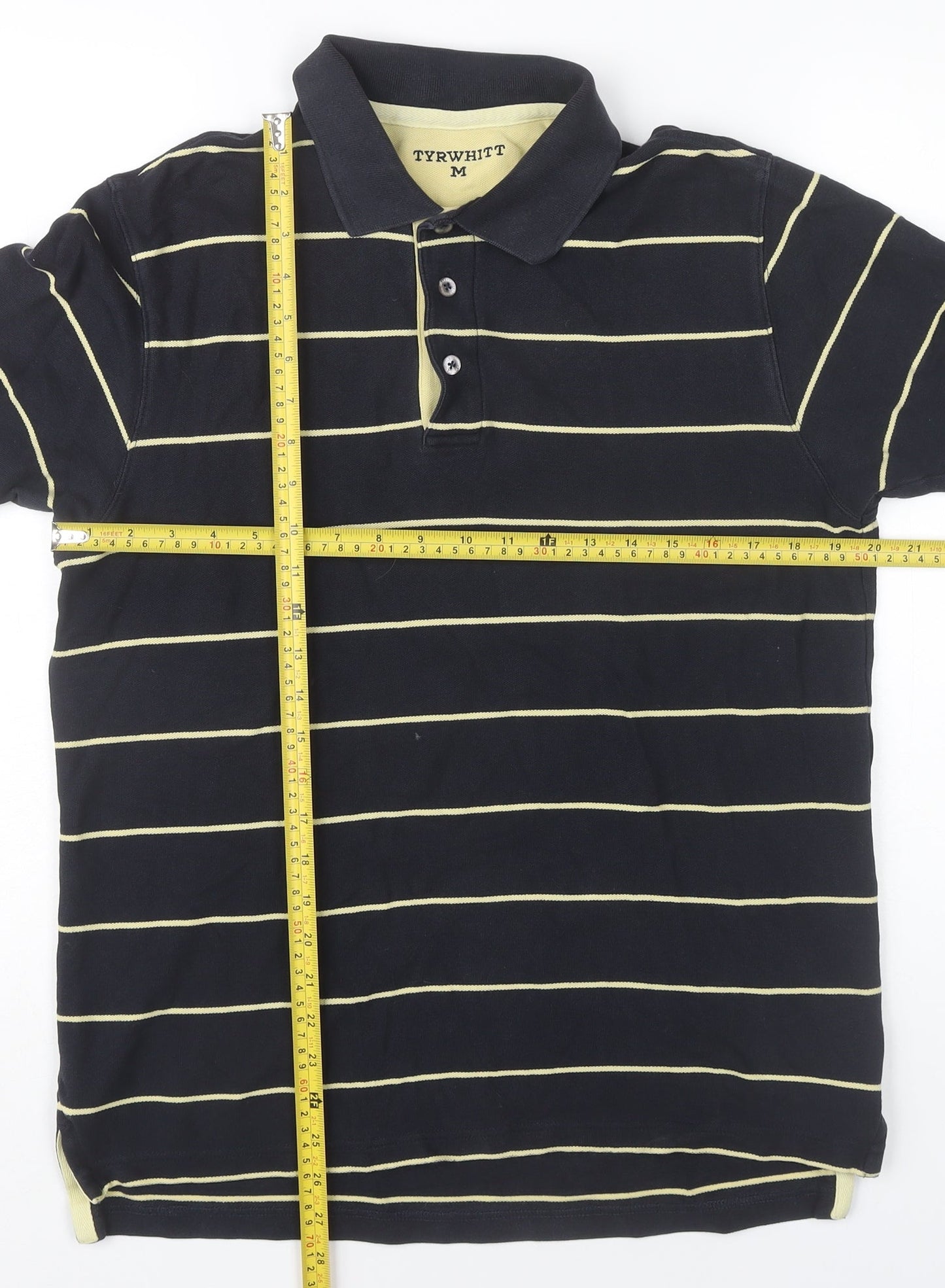 Tyrwhitt Men's Black Striped Polo Shirt M Cotton Short Sleeve