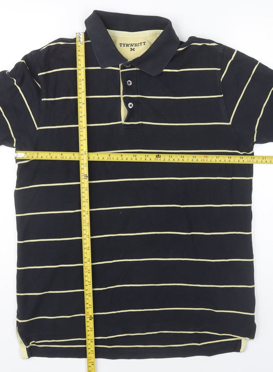 Tyrwhitt Men's Black Striped Polo Shirt M Cotton Short Sleeve