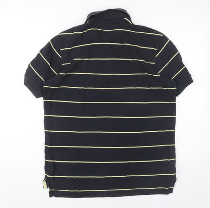 Tyrwhitt Men's Black Striped Polo Shirt M Cotton Short Sleeve