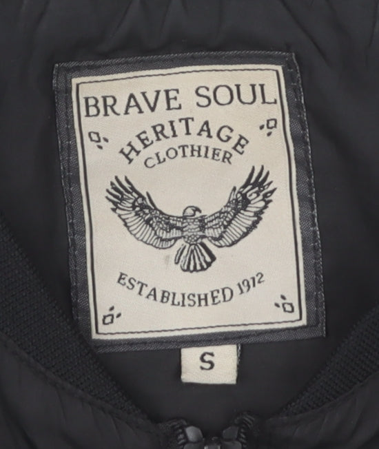 Mens UK Size S Brave Soul Black Bomber Jacket