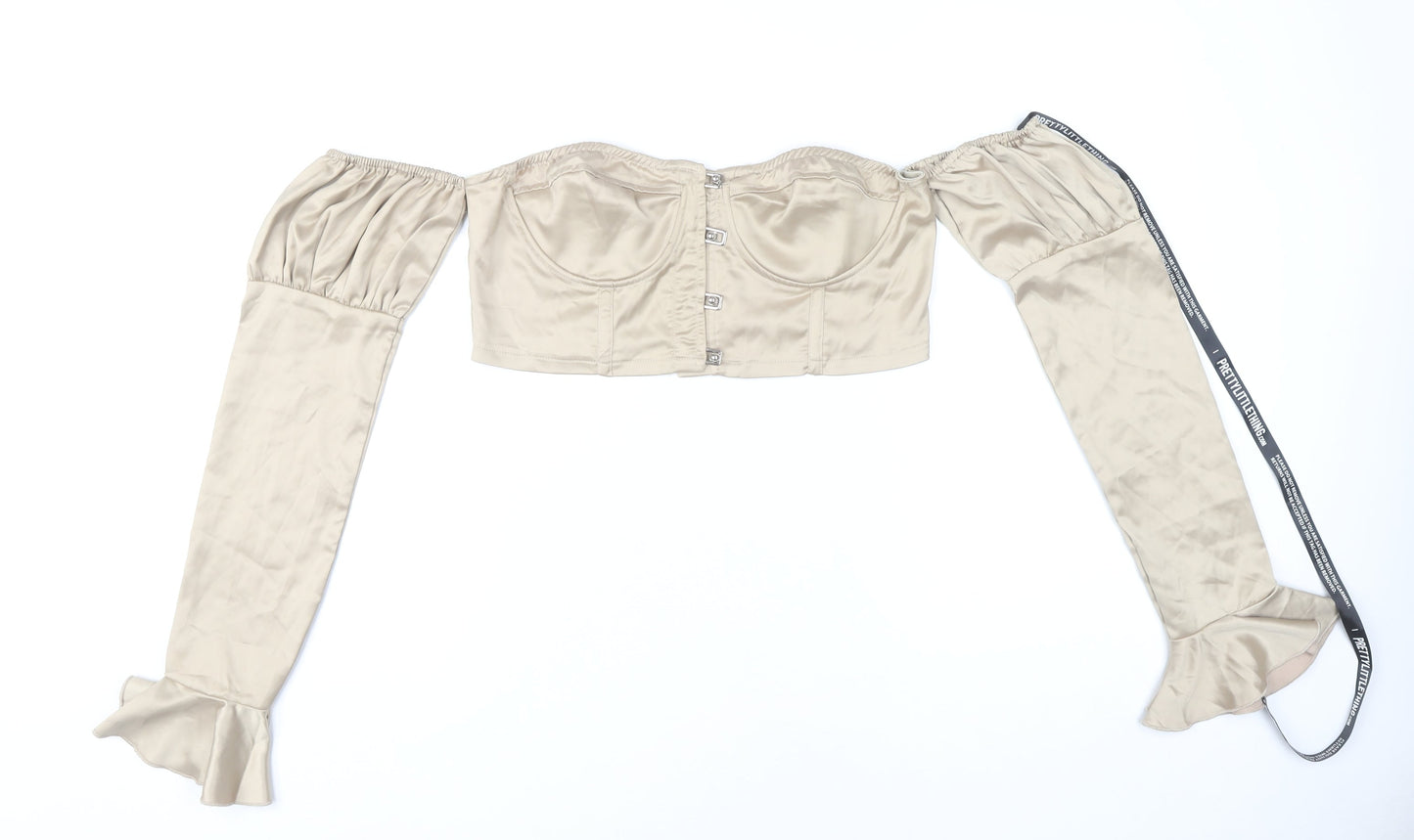 Womens UK Size 12 PRETTYLITTLETHING Beige Cropped Blouse
