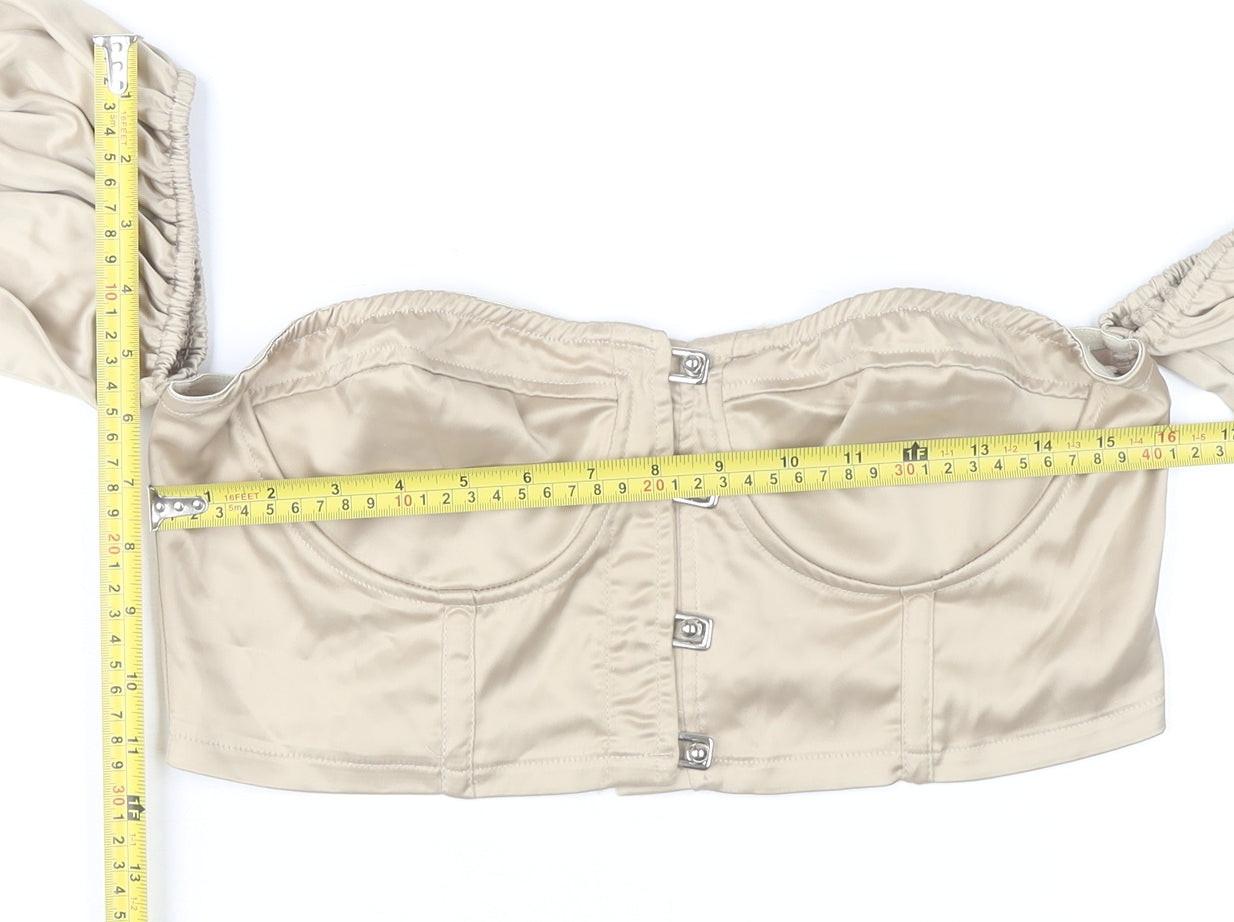 Womens UK Size 12 PRETTYLITTLETHING Beige Cropped Blouse