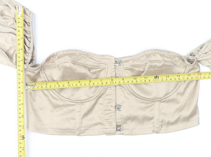 Womens UK Size 12 PRETTYLITTLETHING Beige Cropped Blouse