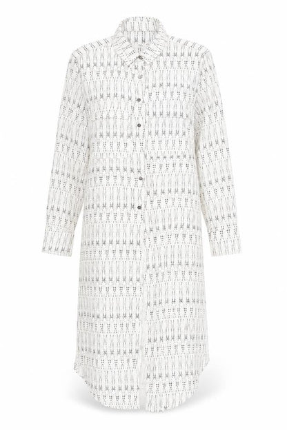Mango Women’s White Geometric Shirt Dress XS Long Sleeve Viscose