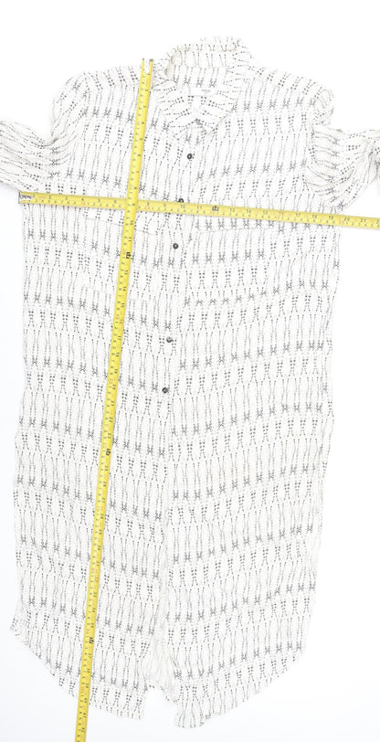Mango Women’s White Geometric Shirt Dress XS Long Sleeve Viscose