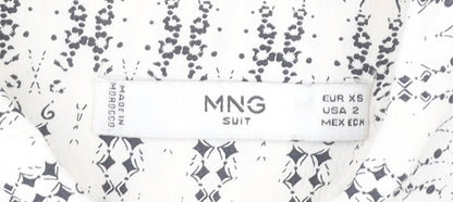 Mango Women’s White Geometric Shirt Dress XS Long Sleeve Viscose