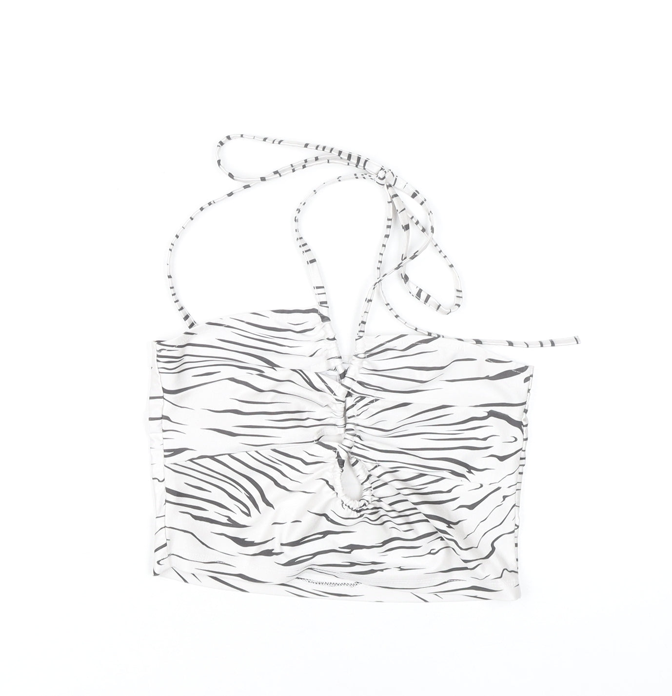 Subdued Women’s White Zebra Print Halter Cropped Tank Top Size S