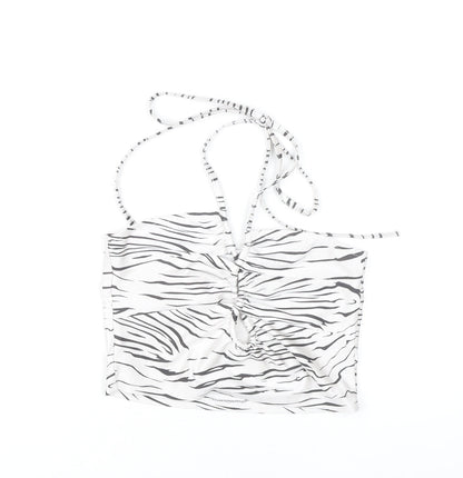 Subdued Women’s White Zebra Print Halter Cropped Tank Top Size S
