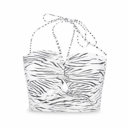 Subdued Women’s White Zebra Print Halter Cropped Tank Top Size S