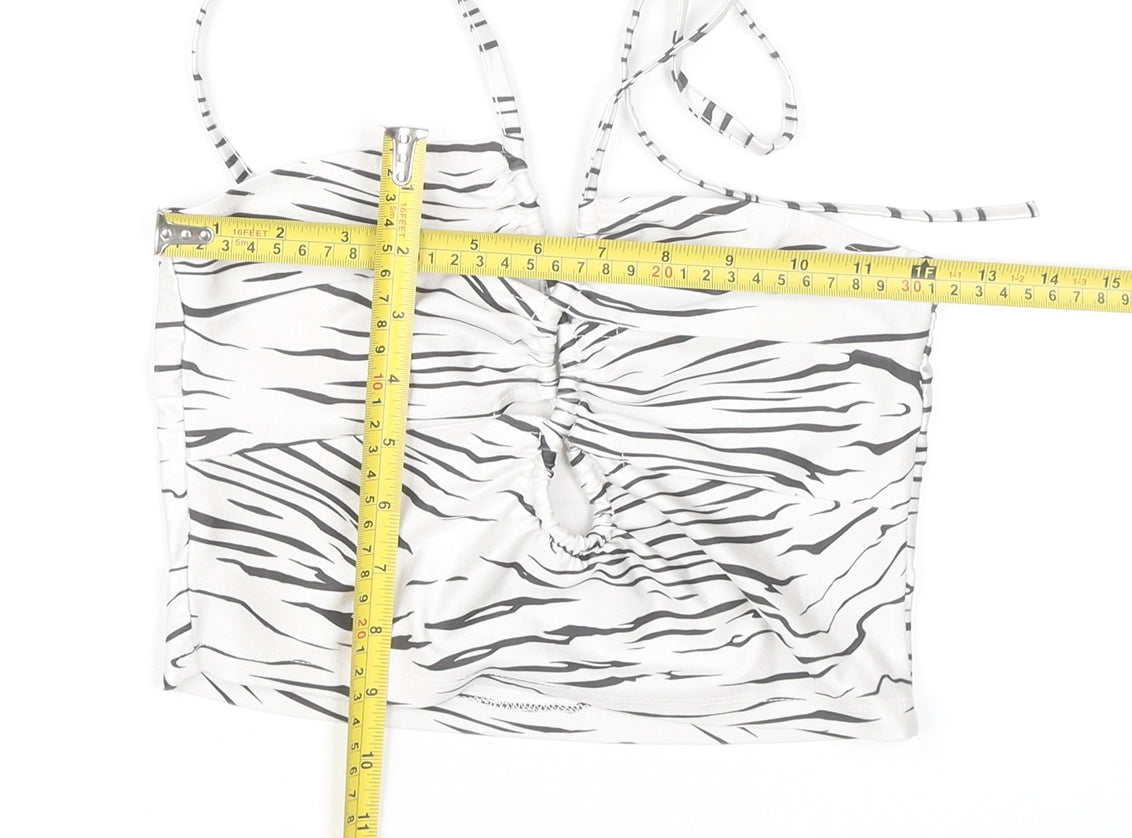 Subdued Women’s White Zebra Print Halter Cropped Tank Top Size S
