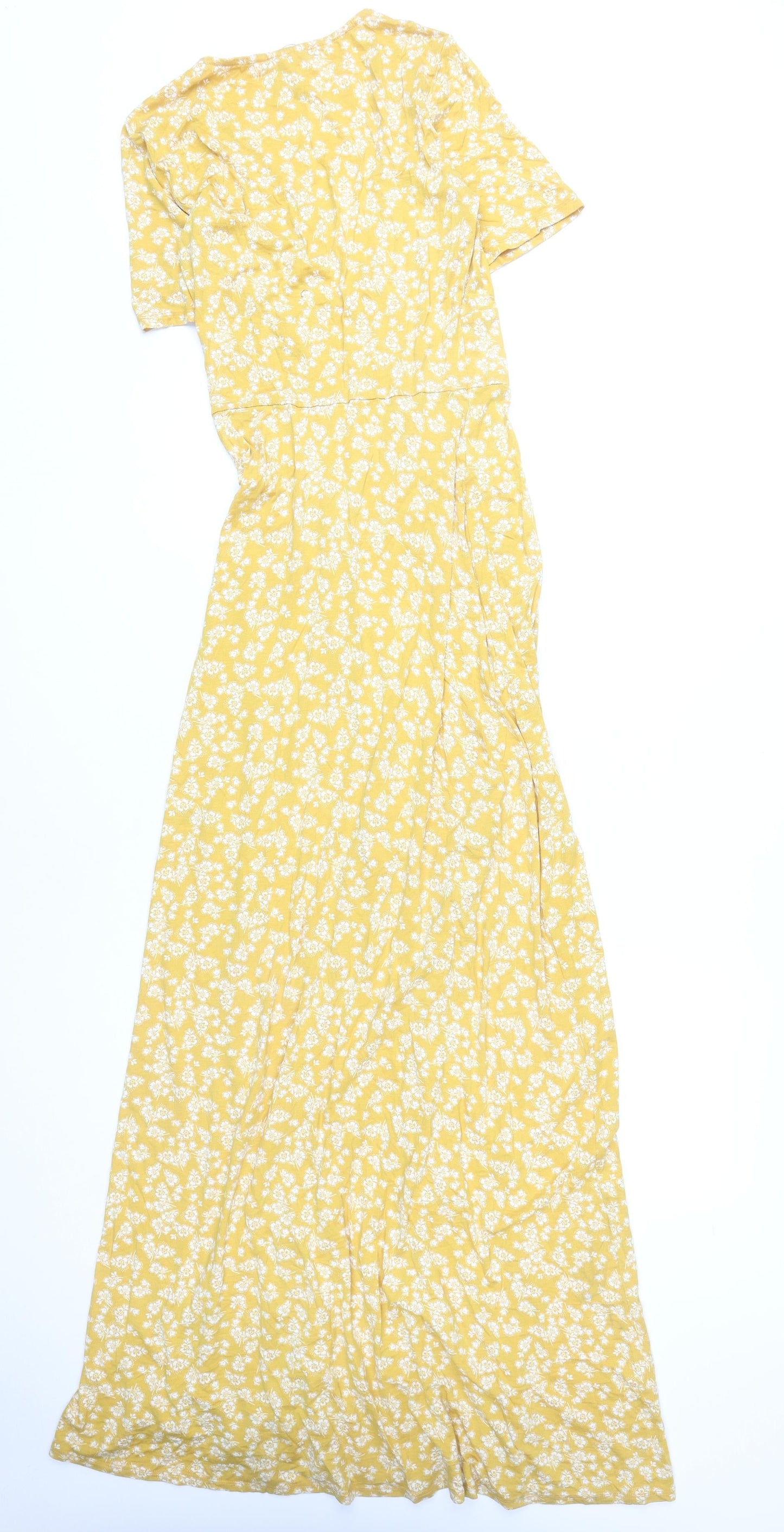 ASOS Women’s Yellow Floral V-Neck Button Front Long Wrap Dress Size 8