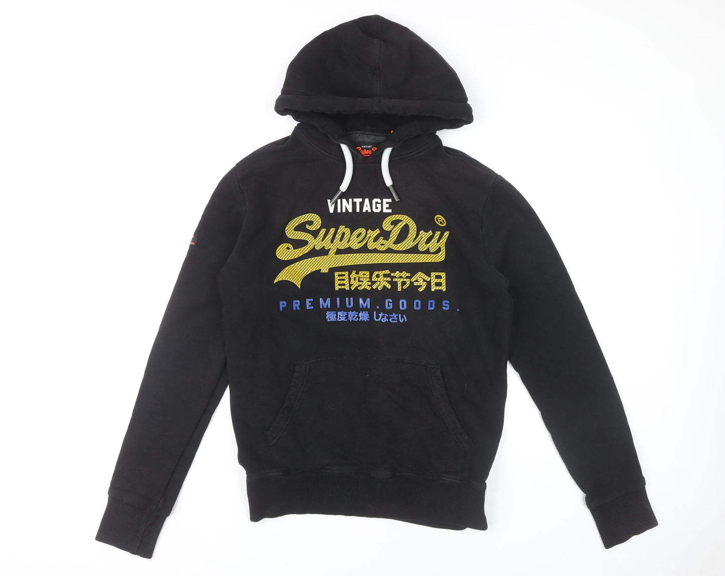 Superdry Men’s Black Pullover Hoodie S Graphic Logo Vintage Style