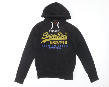 Superdry Men’s Black Pullover Hoodie S Graphic Logo Vintage Style