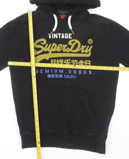 Superdry Men’s Black Pullover Hoodie S Graphic Logo Vintage Style