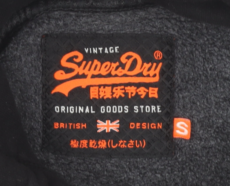 Superdry Men’s Black Pullover Hoodie S Graphic Logo Vintage Style