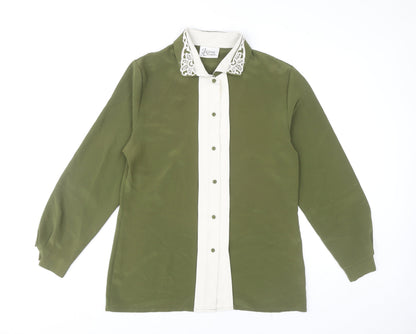Jamie Oliver Womens Green Button-Up Shirt Size 10 Collared Long Sleeve
