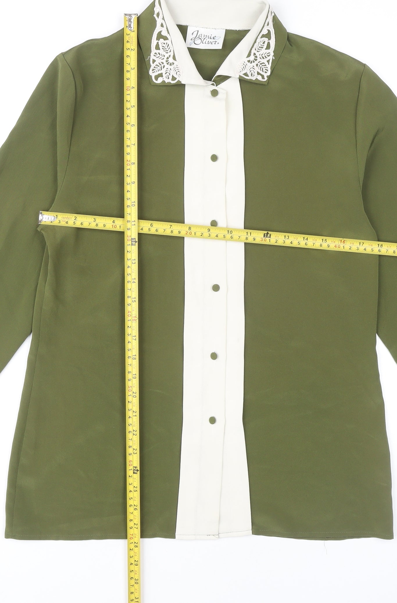 Jamie Oliver Womens Green Button-Up Shirt Size 10 Collared Long Sleeve