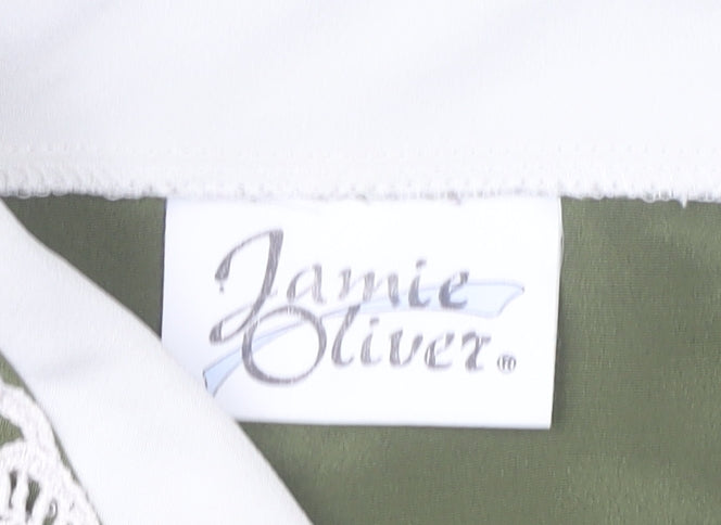Jamie Oliver Womens Green Button-Up Shirt Size 10 Collared Long Sleeve