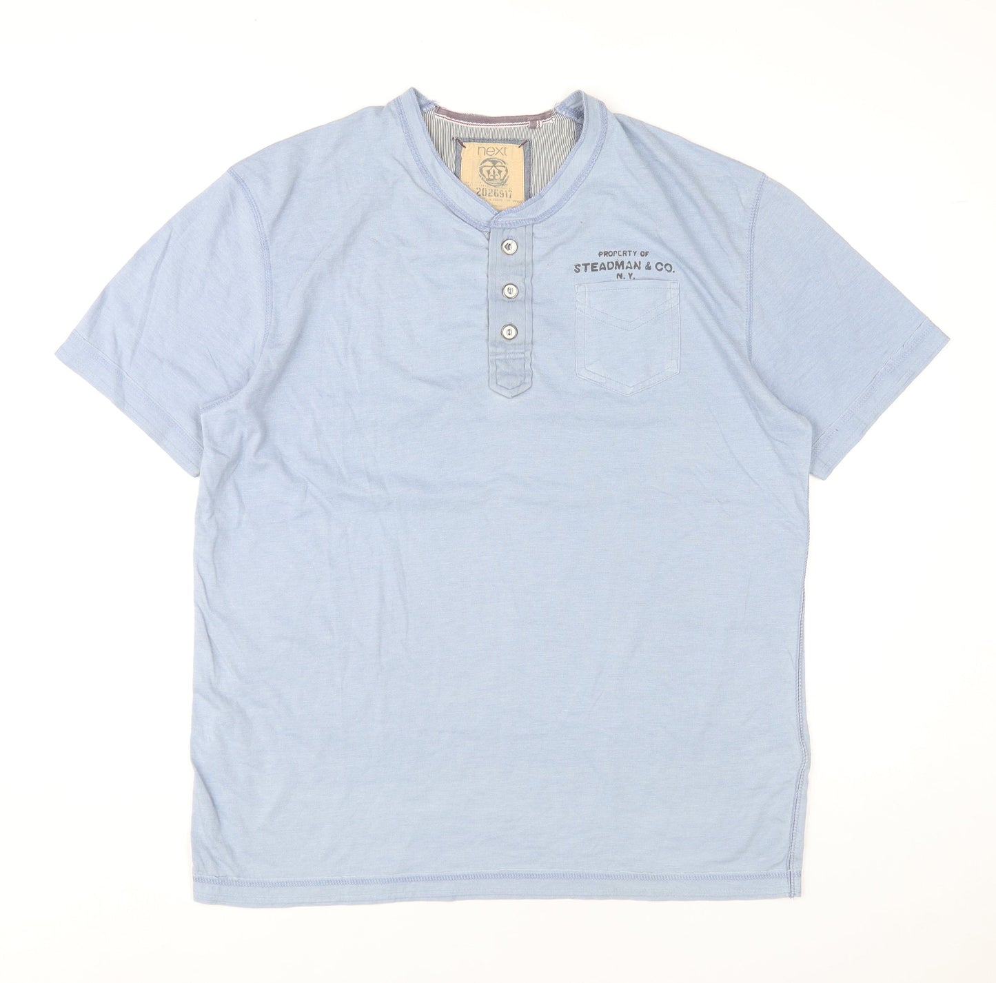 Next Men’s Blue Henley Short Sleeve T-Shirt Size L Cotton Blend