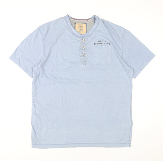 Next Men’s Blue Henley Short Sleeve T-Shirt Size L Cotton Blend