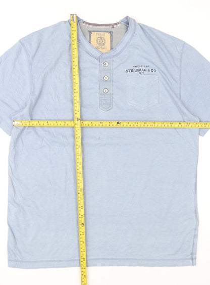 Next Men’s Blue Henley Short Sleeve T-Shirt Size L Cotton Blend
