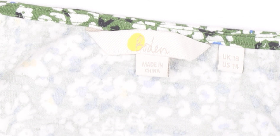 Boden Womens Green Floral Viscose Tunic Blouse Top UK 18 Short Sleeve