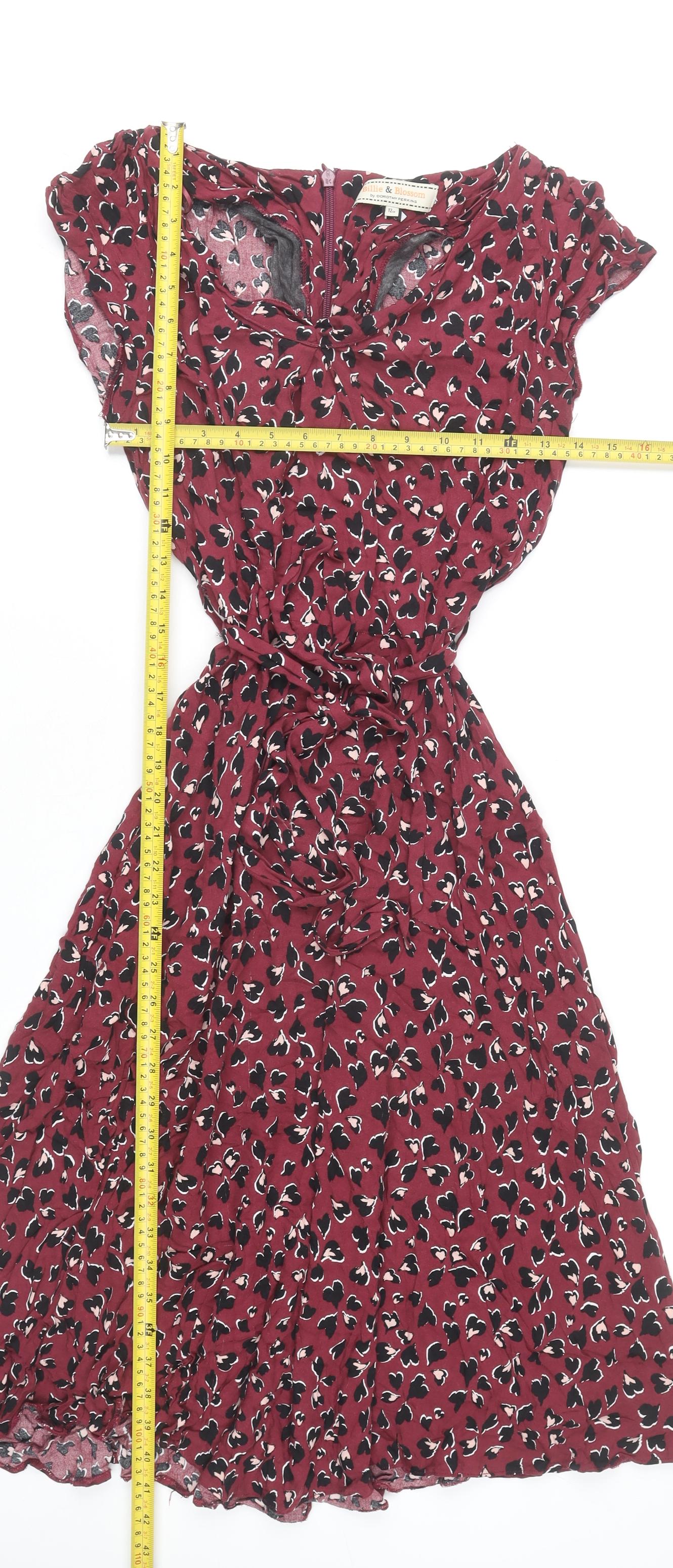 Dorothy Perkins Women’s Red Floral A-Line Knee Length Dress Size 12