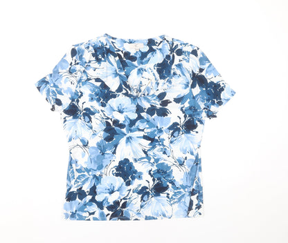 CC Women’s Blue Floral Cowl Neck Short Sleeve Tunic Blouse Size M