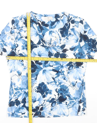 CC Women’s Blue Floral Cowl Neck Short Sleeve Tunic Blouse Size M