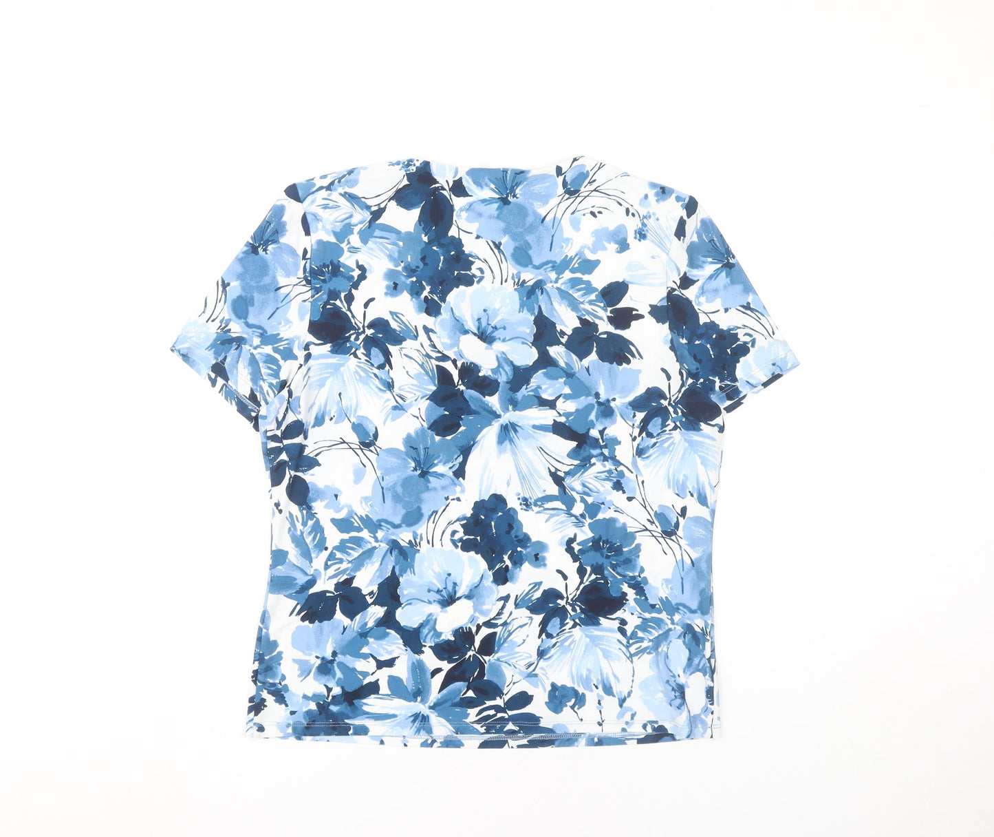 CC Women’s Blue Floral Cowl Neck Short Sleeve Tunic Blouse Size M