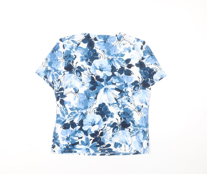 CC Women’s Blue Floral Cowl Neck Short Sleeve Tunic Blouse Size M