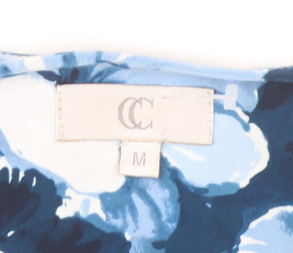 CC Women’s Blue Floral Cowl Neck Short Sleeve Tunic Blouse Size M