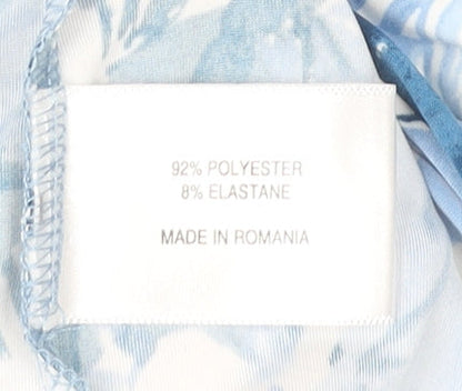 CC Women’s Blue Floral Cowl Neck Short Sleeve Tunic Blouse Size M