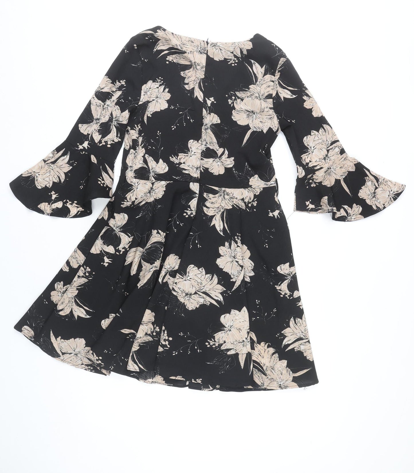 Style By Zone Women’s Black Beige Floral A-Line Wrap Dress M