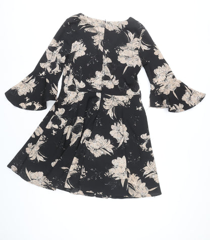 Style By Zone Women’s Black Beige Floral A-Line Wrap Dress M